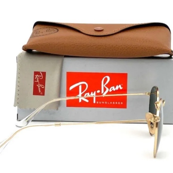 Ray Ban Round Metal RB3447 001 Gold / Green 50mm Sunglasses - Picture 3 of 5